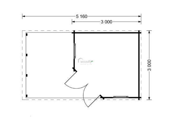 Proiect Căsuță grădină cu terasă acoperită EVA, perete 28mm, 5x3m, 9mp + 6,5mp terasă