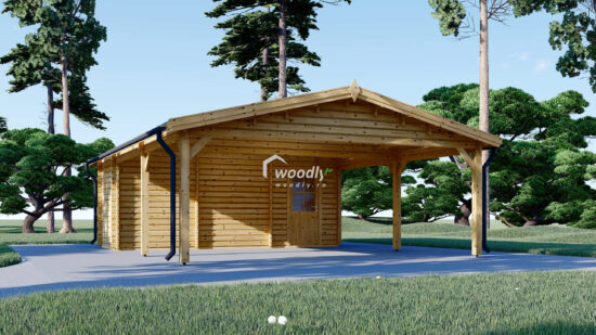 Carport dublu din lemn cu magazie, Pergola dubla din lemn cu magazie 6x8