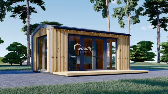 Căsuță de grădină din lemn, termoizolabila, 15 mp, acoperis in doua ape, perete de 34mm + placare, 5x3m, EMMY