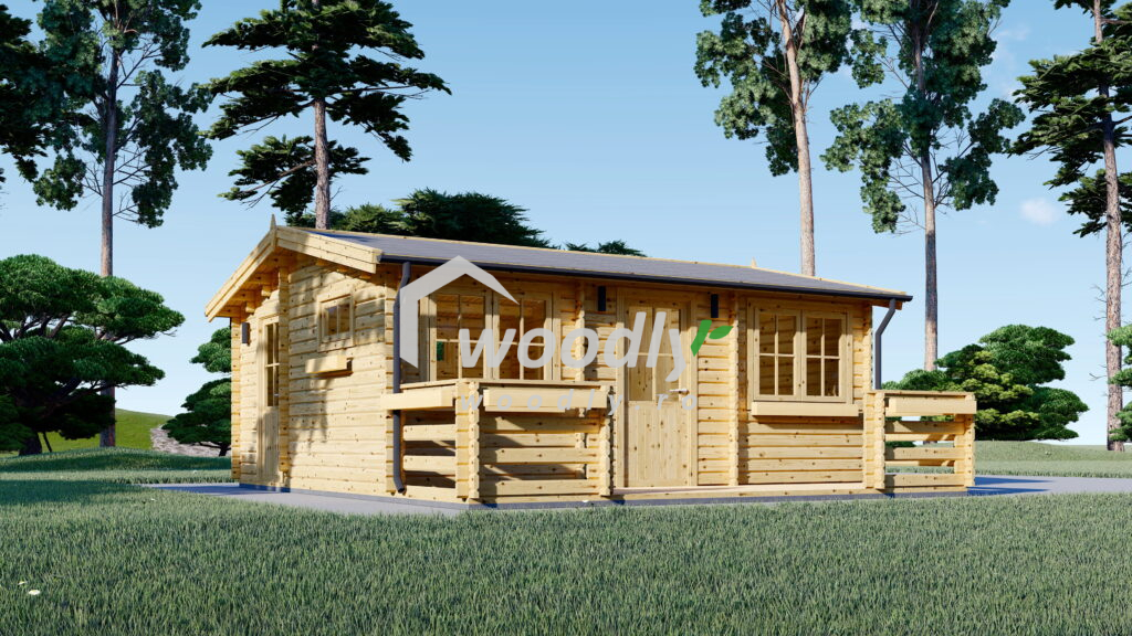Casa din Lemn Termoizolabila, 31mp + terasa 8mp, 3 camere, Perete 44mm, 6x7m, ALTURA