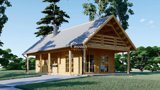 Casa din Lemn Izolata, 100mp, mansardata, cu terasa 35mp, 5 camere, Perete Dublu 44+44mm, AURA