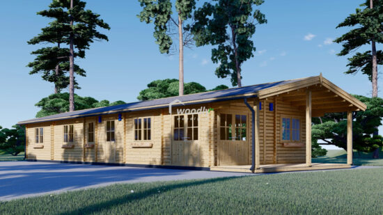 Casa din Lemn Termoizolabila rezidentiala, 114mp, veranda, 8 camere, baie, Perete dublu 44+44mm, 6x19 BOSTON