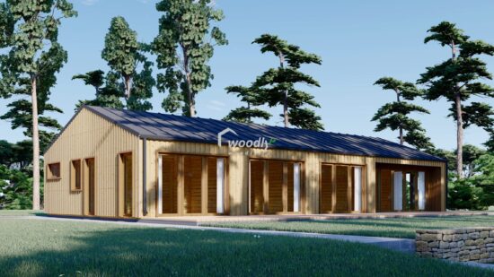 Casa din Lemn Termoizolabila rezidentiala, 115mp, 8 camere, baie, Perete 44+placare, 16x8m, ELIZA