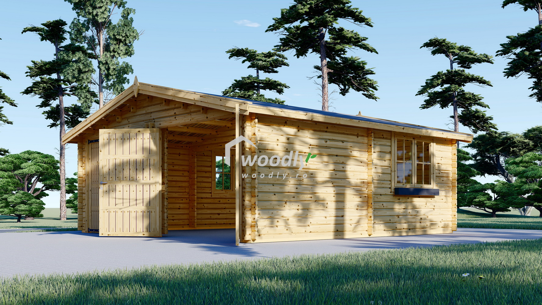 Garaj din lemn dublu, 36 mp, perete de 44mm, 6x6m CLASSIC DUO