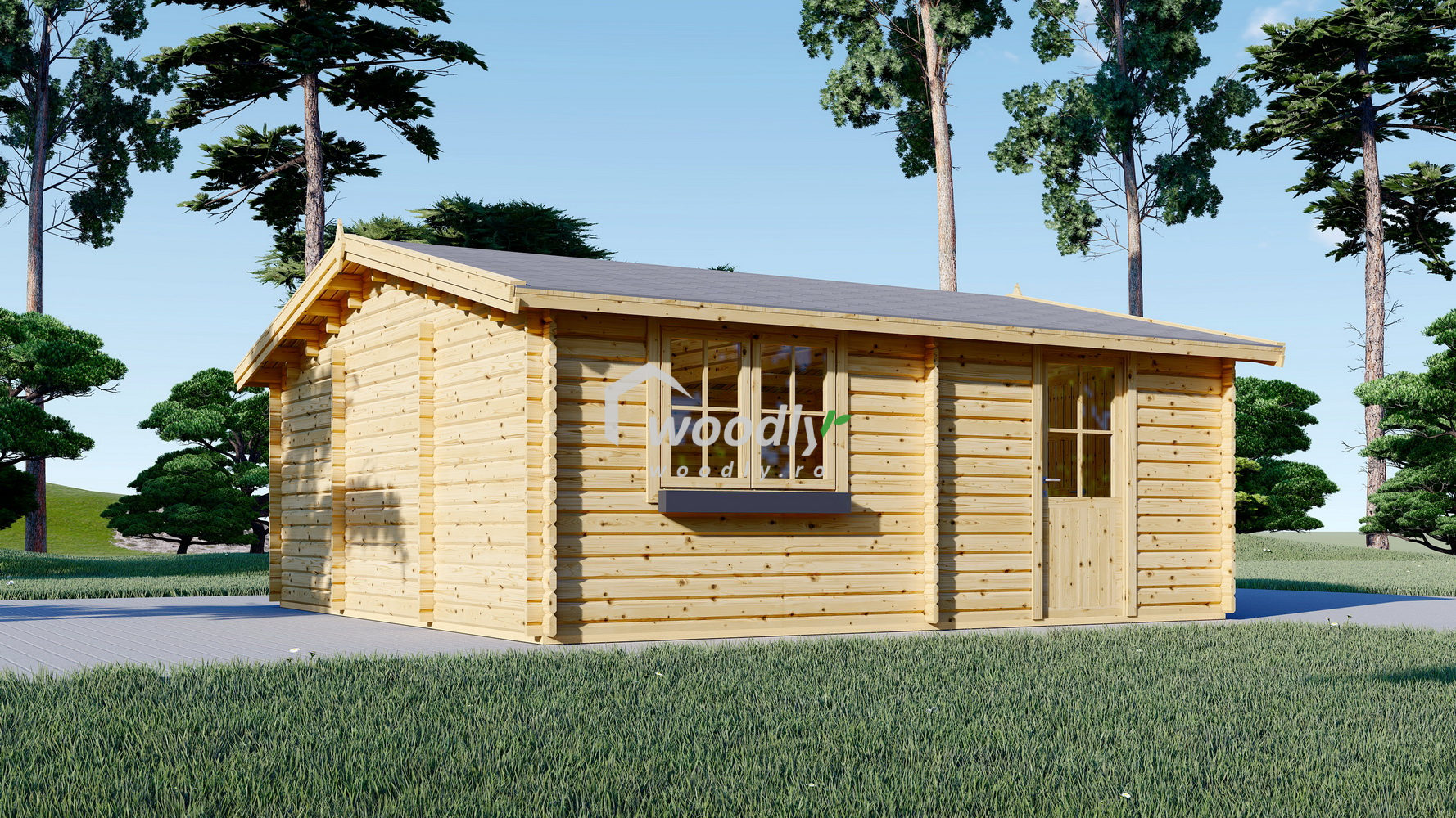 Garaj din lemn dublu, 36 mp, perete de 44mm, 6x6m CLASSIC DUO