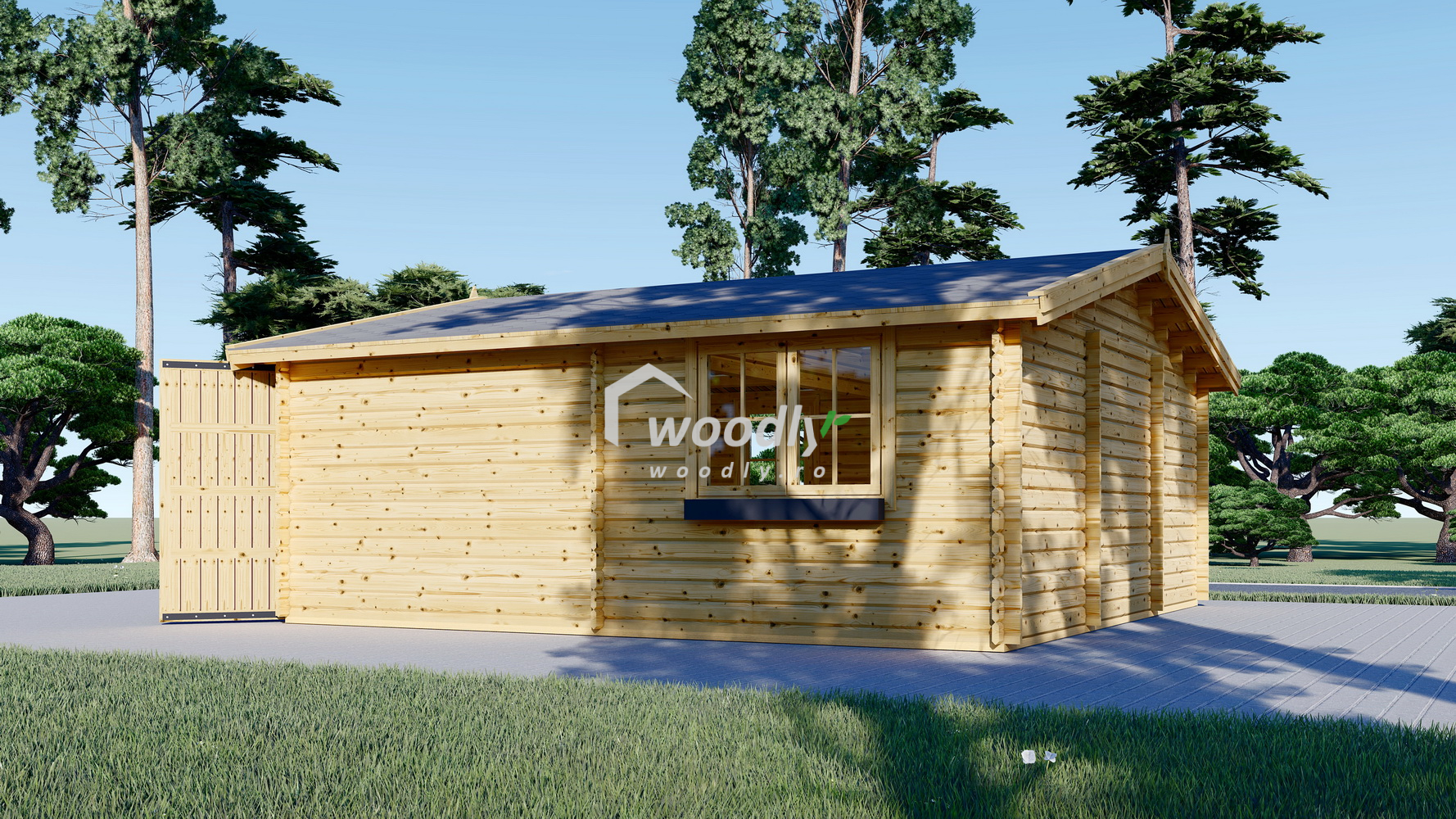 Garaj din lemn dublu, 36 mp, perete de 44mm, 6x6m CLASSIC DUO