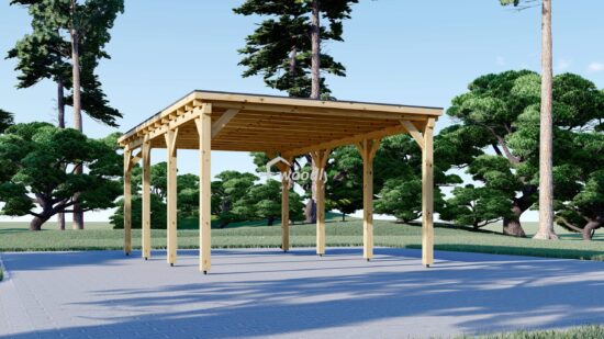 Carport simplu, Pergola Auto din Lemn, acoperis plat, 18mp, 3x6 MODERN