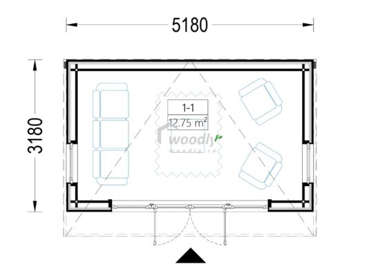 Proiect Căsuță de grădină din lemn termoizolabilă, 15 mp, perete de 34mm + placare, 5x3m, EVELIN