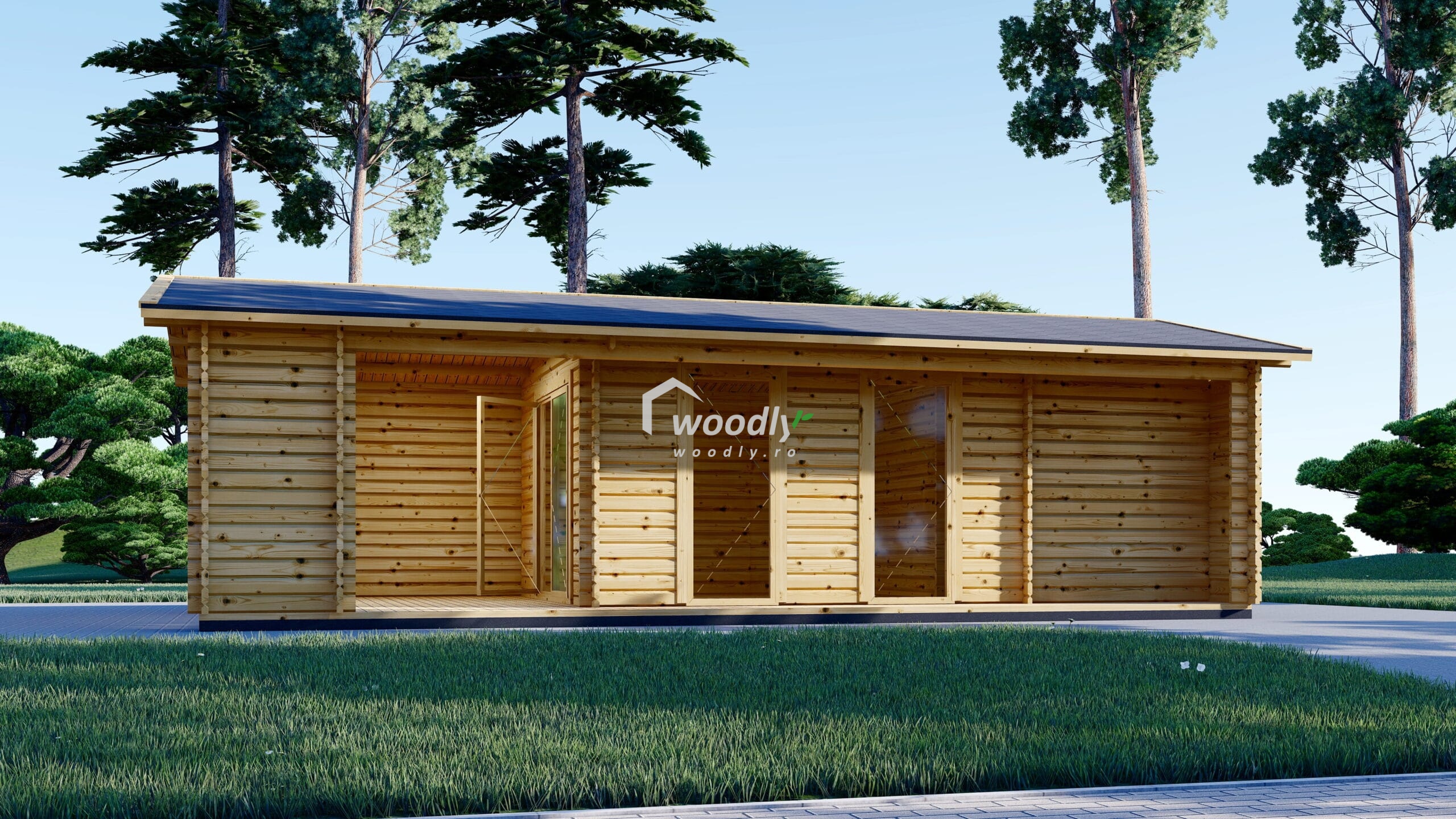 Casa din Lemn, 20mp, terasa 16mp, 2 camere, Perete 44mm, 8x5m, ANNA