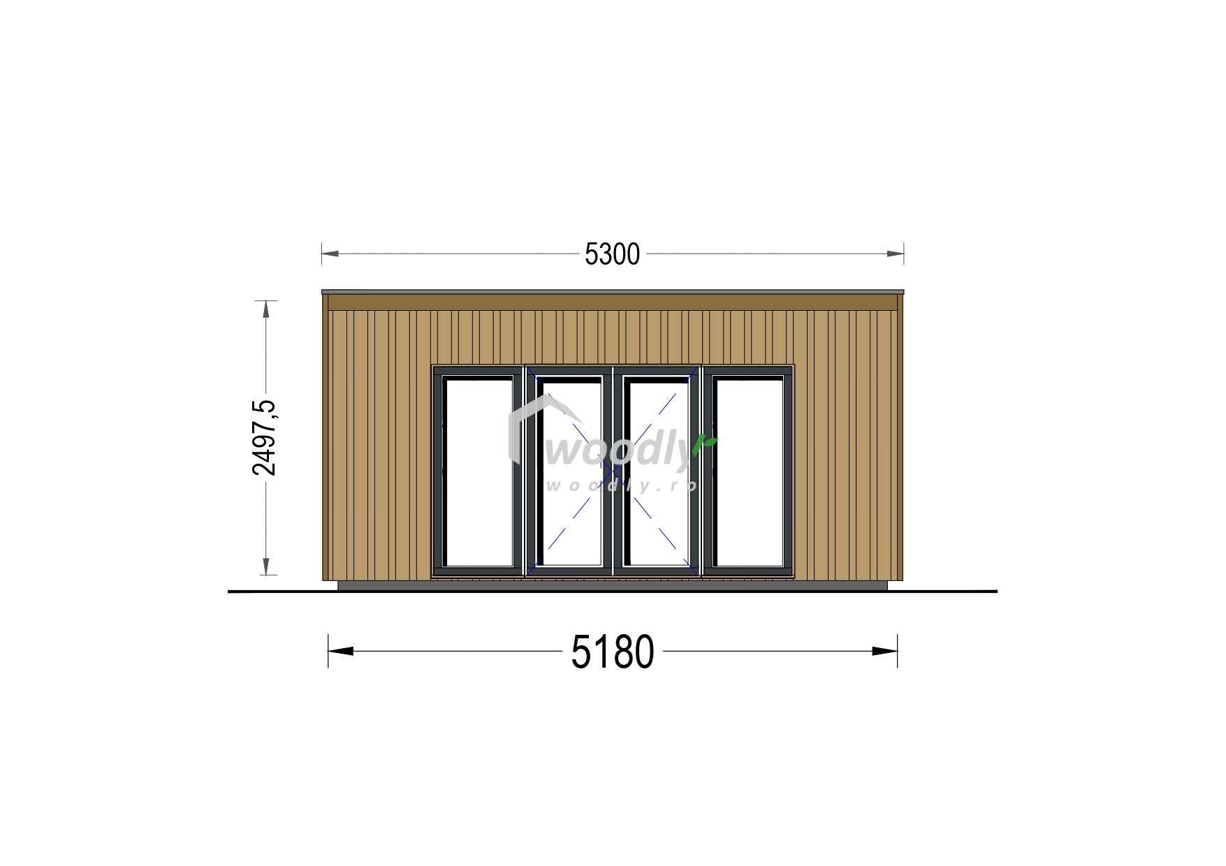 Proiect Căsuță de grădină din lemn termoizolabilă, 25 mp, perete de 34mm + placare, 5x5m, EVELIN