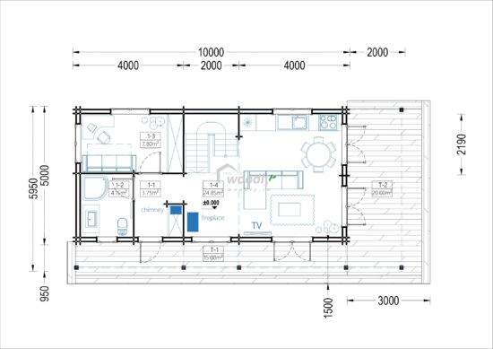 Casa din Lemn Izolata, 100mp, mansardata, cu terasa 35mp, 5 camere, Perete Dublu 44+44mm, AURA