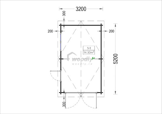 Proiect Garaj din lemn, 16 mp, perete de 44mm, 3x5m CLASSIC