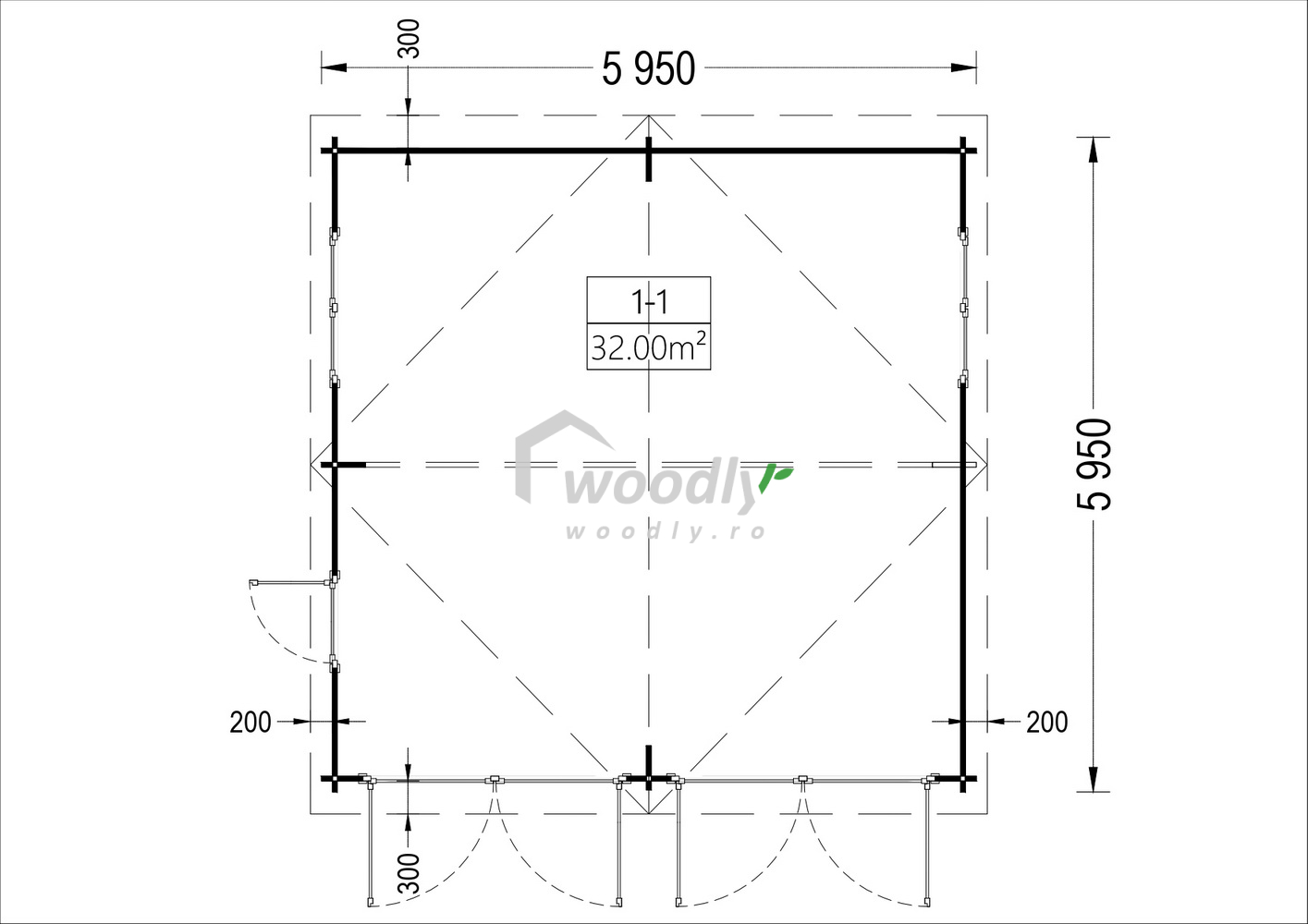 Proiect Garaj din lemn dublu, 36 mp, perete de 44mm, 6x6m CLASSIC DUO