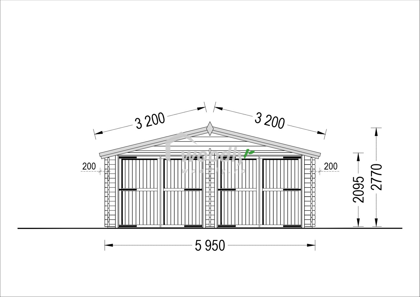 Proiect Garaj din lemn dublu, 36 mp, perete de 44mm, 6x6m CLASSIC DUO
