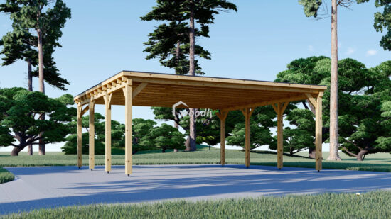 Pergola dubla Auto din lemn cu acoperis plat, 36mp, 6x6 MODERN DUO