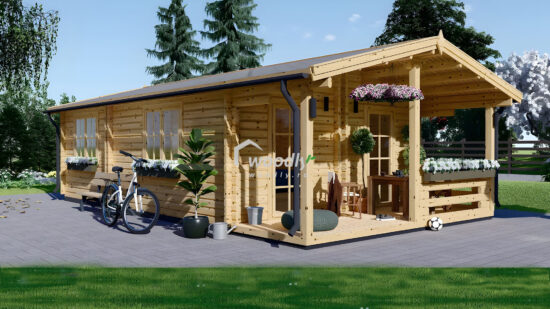 Casă din lemn cu verandă, 35mp + 8mp, 3 camere, Perete 44mm, 5x9m, ARGO