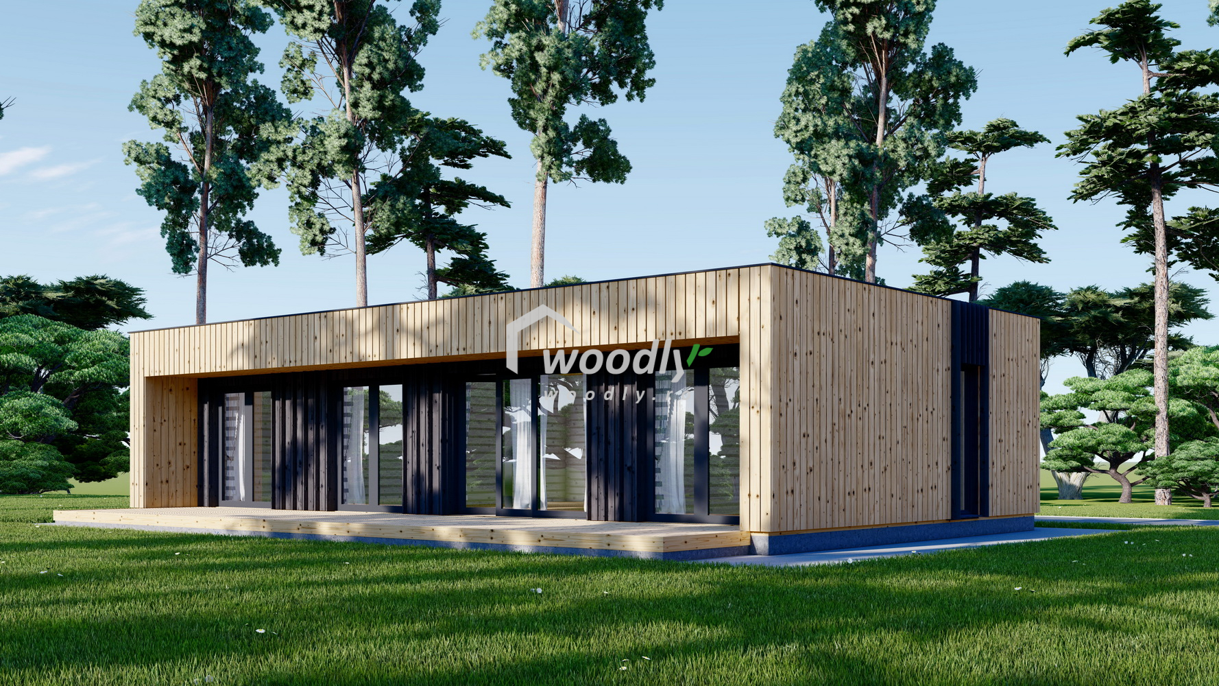 Casă din lemn izolată, 64 mp, 5 camere, baie, magazie, veranda perete dublu de 44mm + Izolație + 20mm, Pin Nordic, 9x7m, KAYA 2