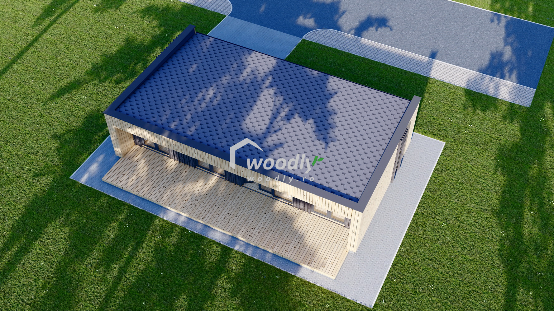 Casă din lemn izolată, 64 mp, 5 camere, baie, magazie, veranda perete dublu de 44mm + Izolație + 20mm, Pin Nordic, 9x7m, KAYA 2