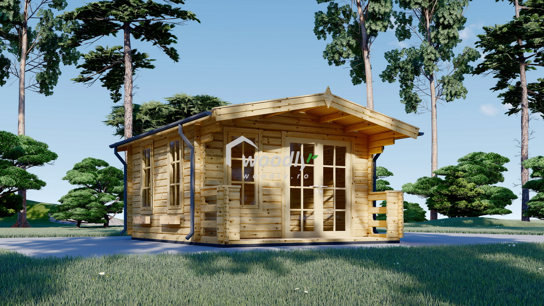 Căsuță de grădină din lemn, 20 mp, 1 camere, veranda, perete unic de 44mm, 4x5m, KING