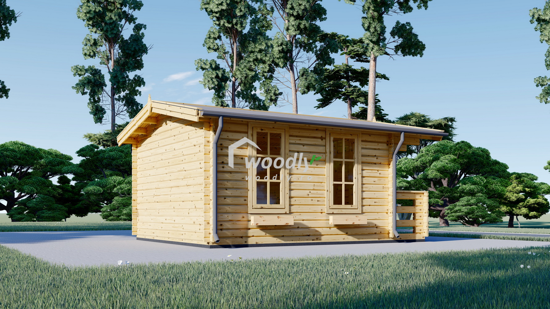 Căsuță de grădină din lemn, 20 mp, 1 camere, veranda, perete unic de 44mm, 4x5m, KING
