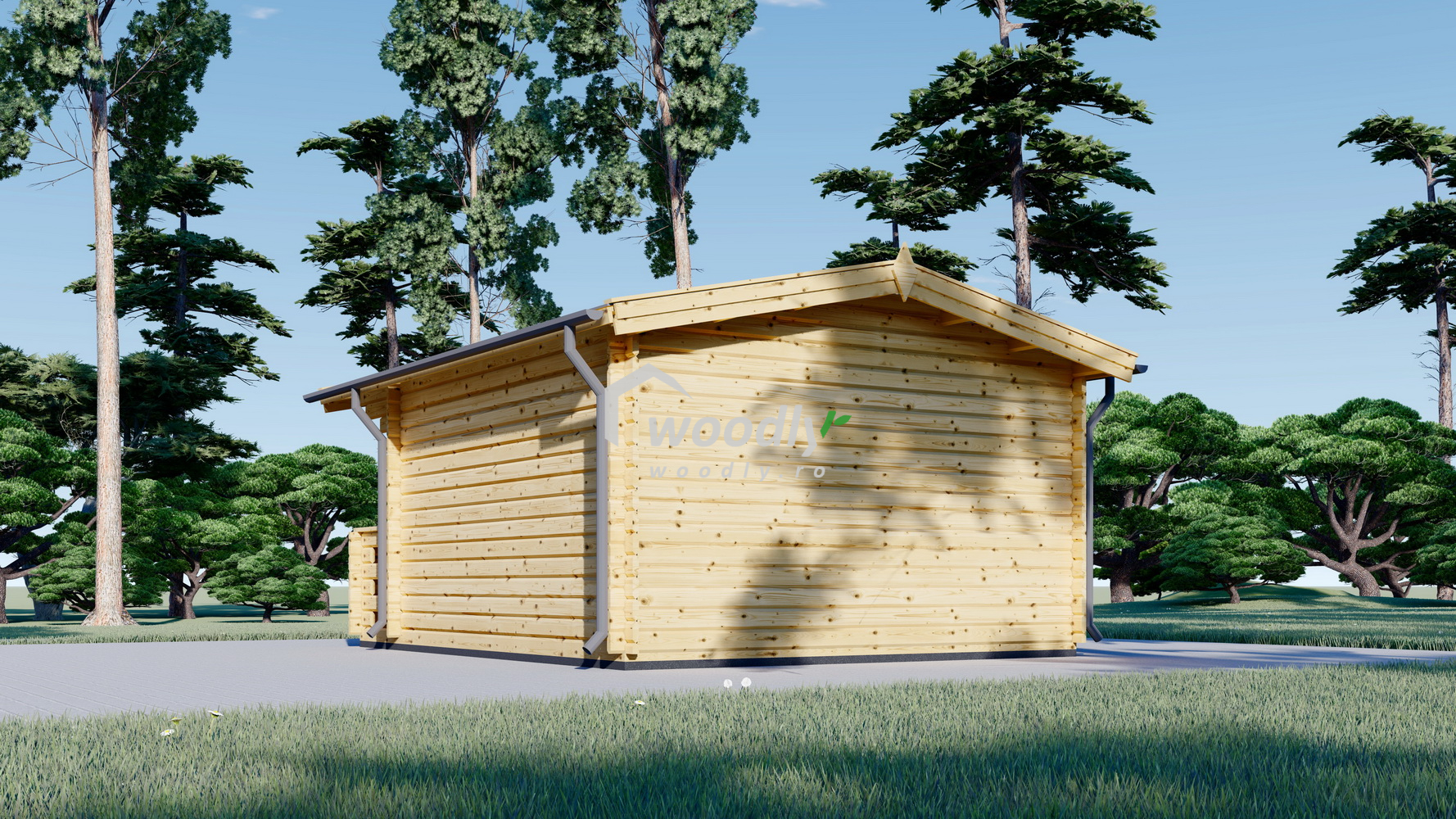 Căsuță de grădină din lemn, 20 mp, 1 camere, veranda, perete unic de 44mm, 4x5m, KING