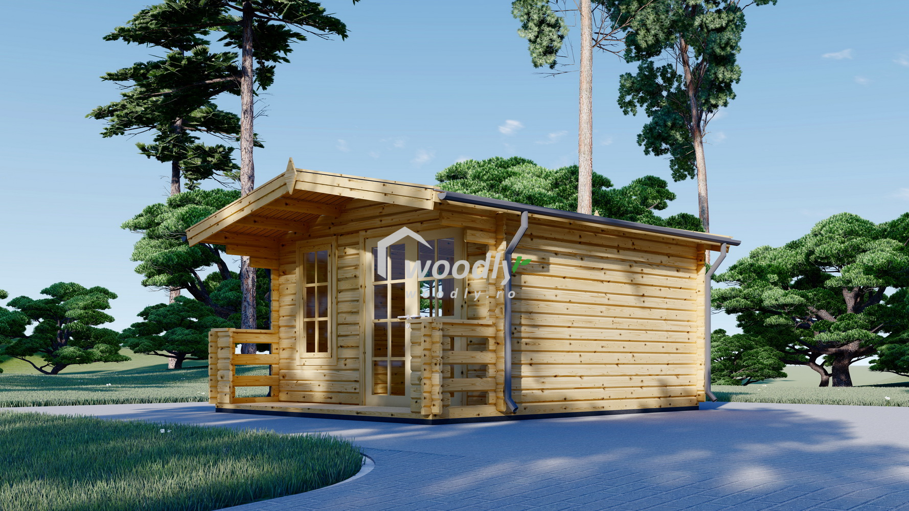 Căsuță de grădină din lemn, 20 mp, 1 camere, veranda, perete unic de 44mm, 4x5m, KING