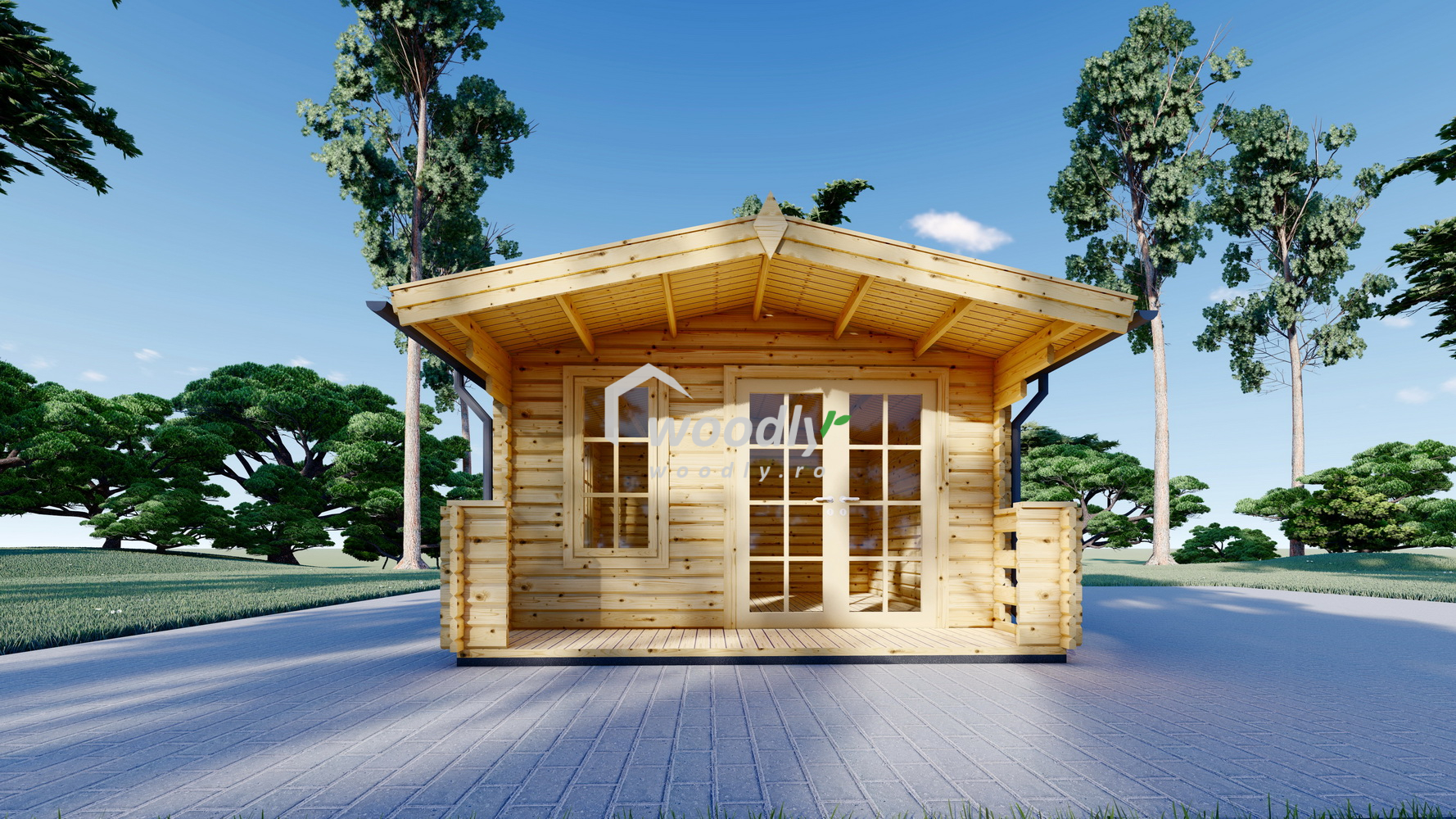 Căsuță de grădină din lemn, 20 mp, 1 camere, veranda, perete unic de 44mm, 4x5m, KING