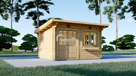 Căsuță de grădină din lemn pin nordic, 12mp, 1 camera, 4x3m, perete unic 34mm, acoperis intr-o apa, LILLE