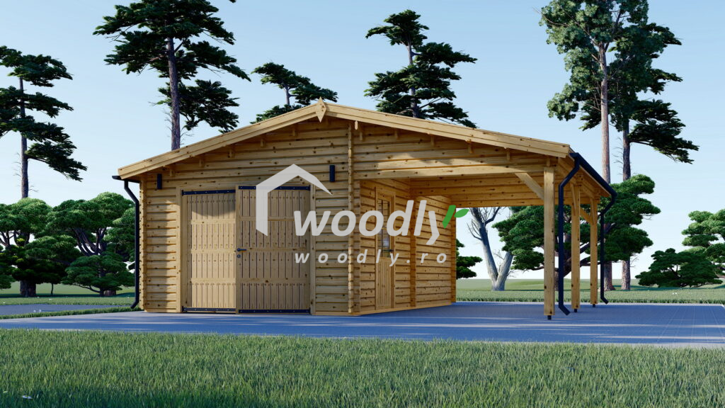 Garaj din lemn cu carport, 7x6m, 42mp, perete de 44mm, MULTI