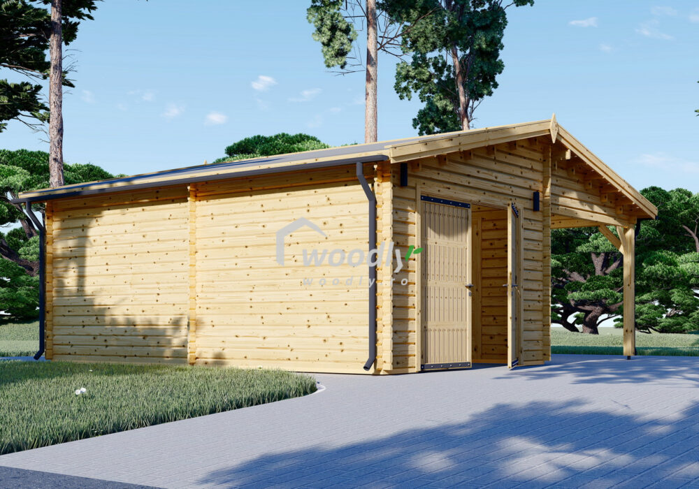 Garaj din lemn cu carport, 7x6m, 42mp, perete de 44mm, MULTI