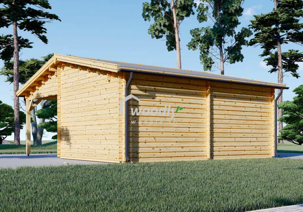 Garaj din lemn cu carport, 7x6m, 42mp, perete de 44mm, MULTI