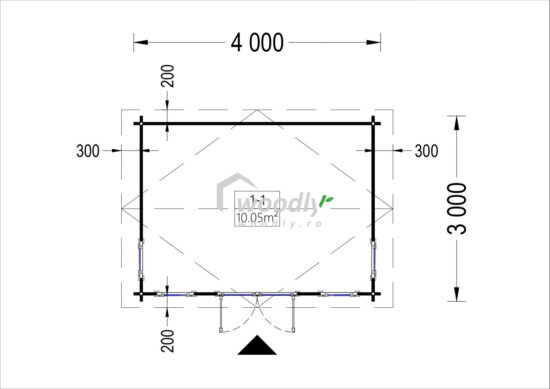 Proiectare Atelier din lemn, studio, 12mp, o camera, 4x3m, perete unic de 44mm, Pin Nordic, POOLHOUSE