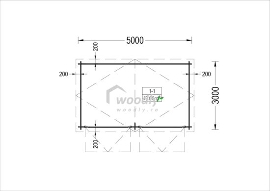 Proiect Chioșc din lemn, 15mp, 1 camere, 2 deschideri reglabile, perete unic de 28mm, 5x3m, Kiosk