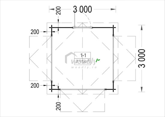 Proiect Chiosc din lemn, 9 mp, 1 camere, 3 deschideri reglabile, perete unic de 28mm, 3x3m, Kiosk