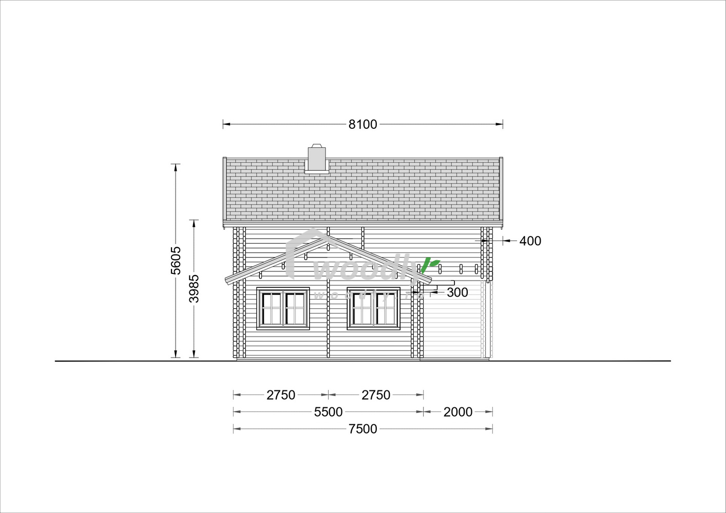 Proiect Casă din lemn izolată, 126mp, 6 camere, baie, terasa acoperita, veranda, mansarda, perete dublu de 44mm + Izolație + 44mm Pin Nordic, 9x6m, HOLLAND
