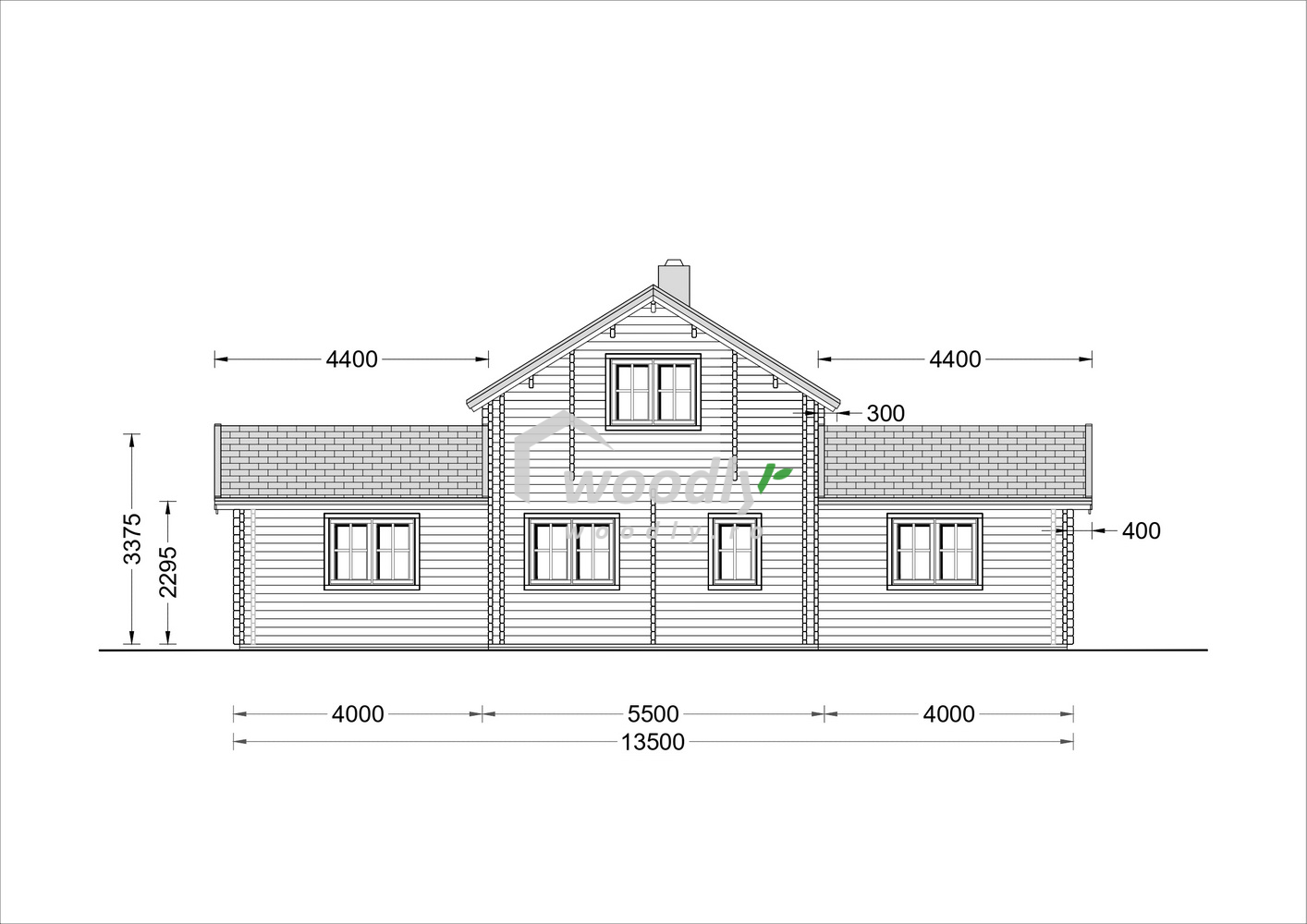 Proiect Casă din lemn izolată, 126mp, 6 camere, baie, terasa acoperita, veranda, mansarda, perete dublu de 44mm + Izolație + 44mm Pin Nordic, 9x6m, HOLLAND