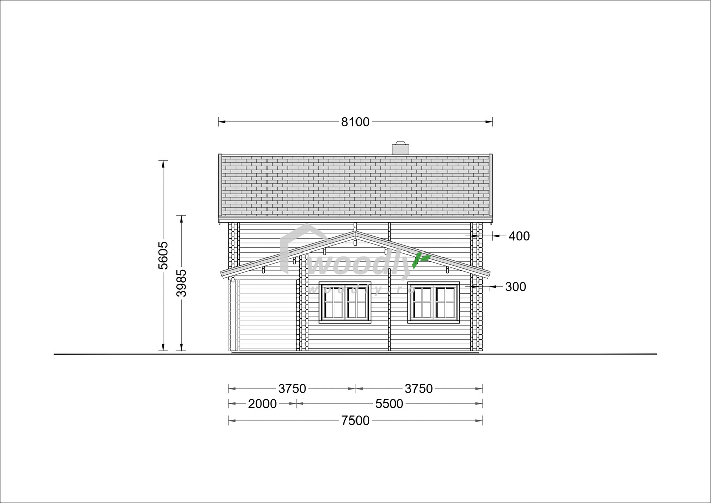 Proiect Casă din lemn izolată, 126mp, 6 camere, baie, terasa acoperita, veranda, mansarda, perete dublu de 44mm + Izolație + 44mm Pin Nordic, 9x6m, HOLLAND