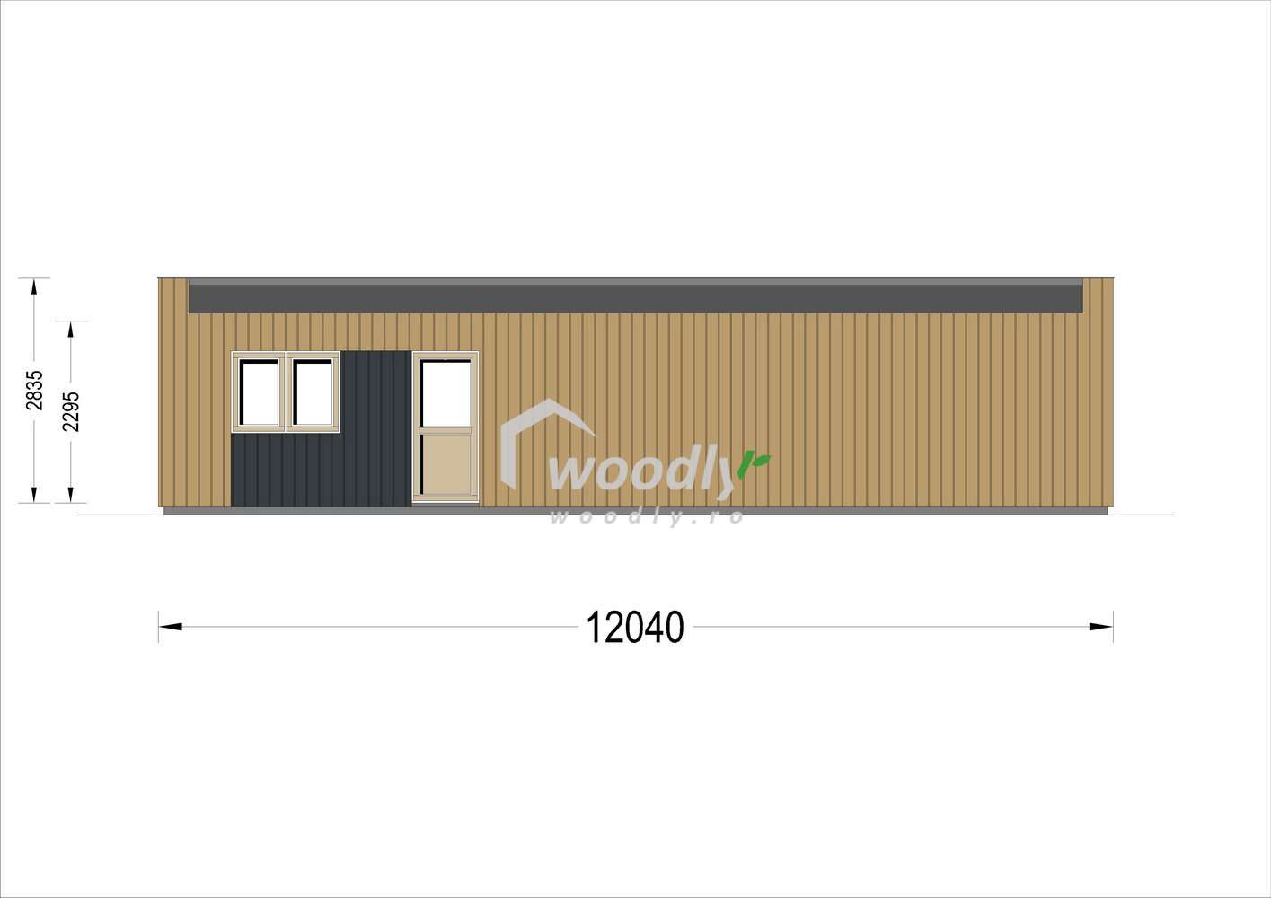 Ptoiect Casă din lemn izolată, 64 mp, 5 camere, baie, magazie, veranda perete dublu de 44mm + Izolație + 20mm, Pin Nordic, 9x7m, KAYA 2