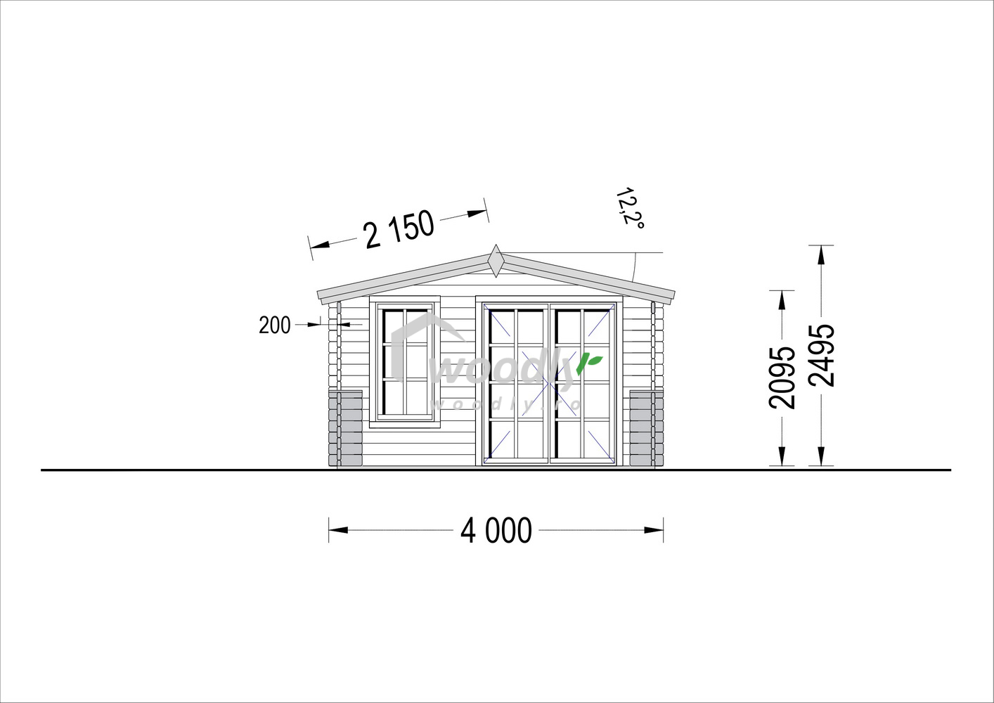Proiect Căsuță de grădină din lemn, 20 mp, 1 camere, veranda, perete unic de 44mm, 4x5m, KING