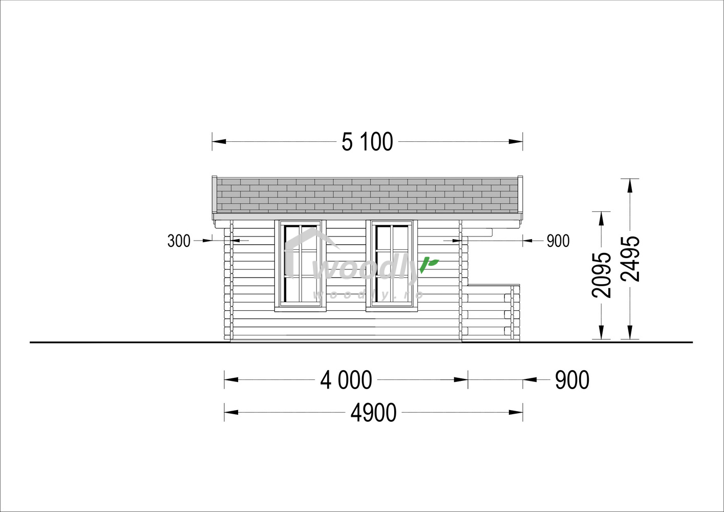 Proiect Căsuță de grădină din lemn, 20 mp, 1 camere, veranda, perete unic de 44mm, 4x5m, KING