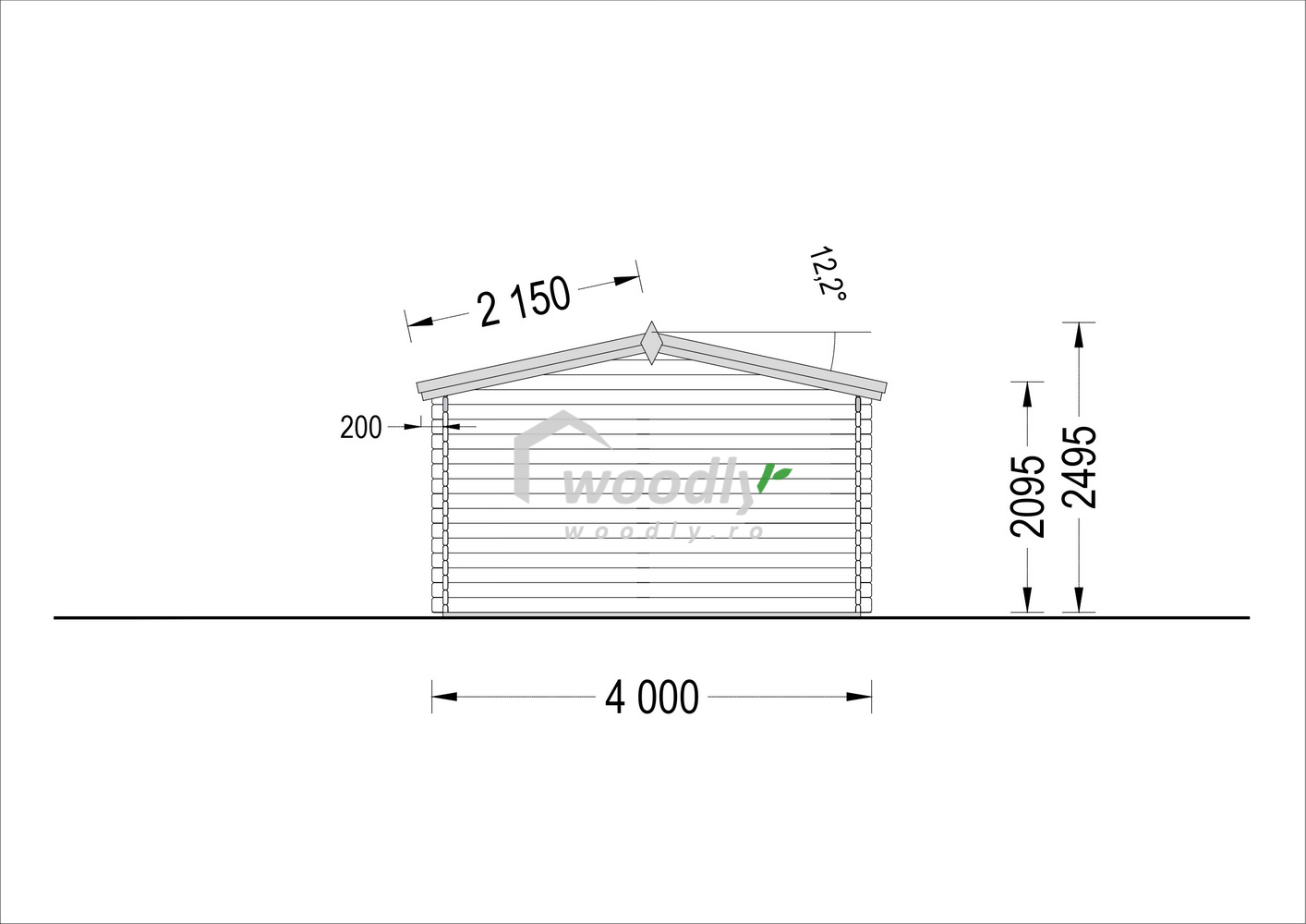 Proiect Căsuță de grădină din lemn, 20 mp, 1 camere, veranda, perete unic de 44mm, 4x5m, KING