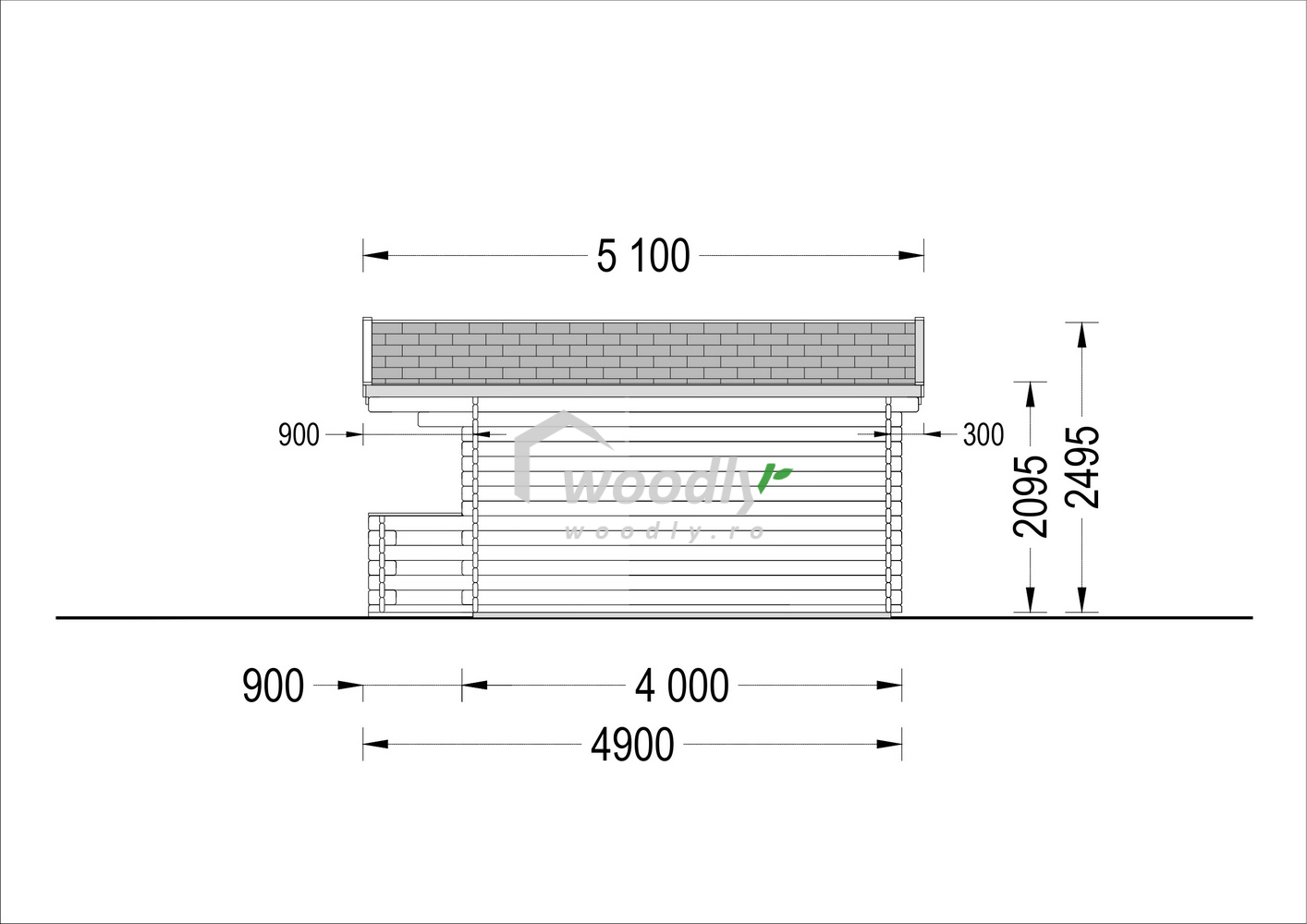 Proiect Căsuță de grădină din lemn, 20 mp, 1 camere, veranda, perete unic de 44mm, 4x5m, KING