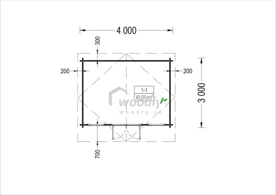 Proiect Căsuță de grădină din lemn, 12mp, o camera, 4x3m, perete unic 44mm, OLYMP