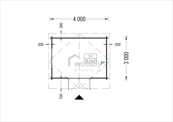 Proiect Căsuța de grădină din lemn, 12mp, o camera, 4x3m, perete unic de 34mm, FARA PODEA, Pin Nordic, RENNES