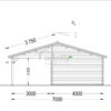 Proiect Garaj din lemn cu carport, 7x6m, 42mp, perete de 44mm, MULTI