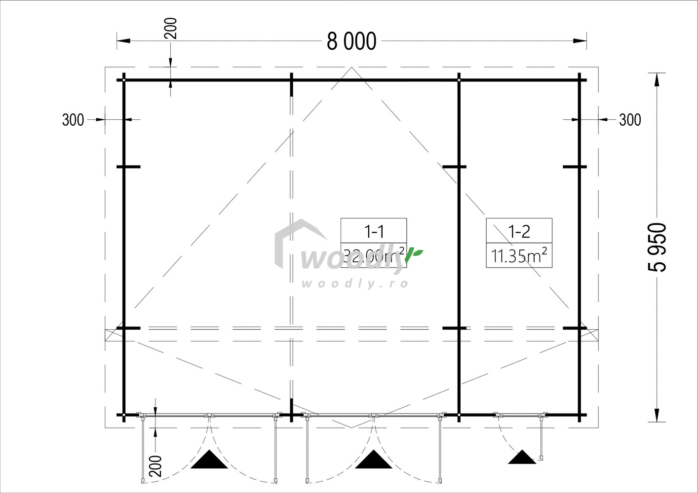 Proiect Garaj din lemn dublu cu magazie, 8x6m, 48mp, perete de 44mm, TWIN