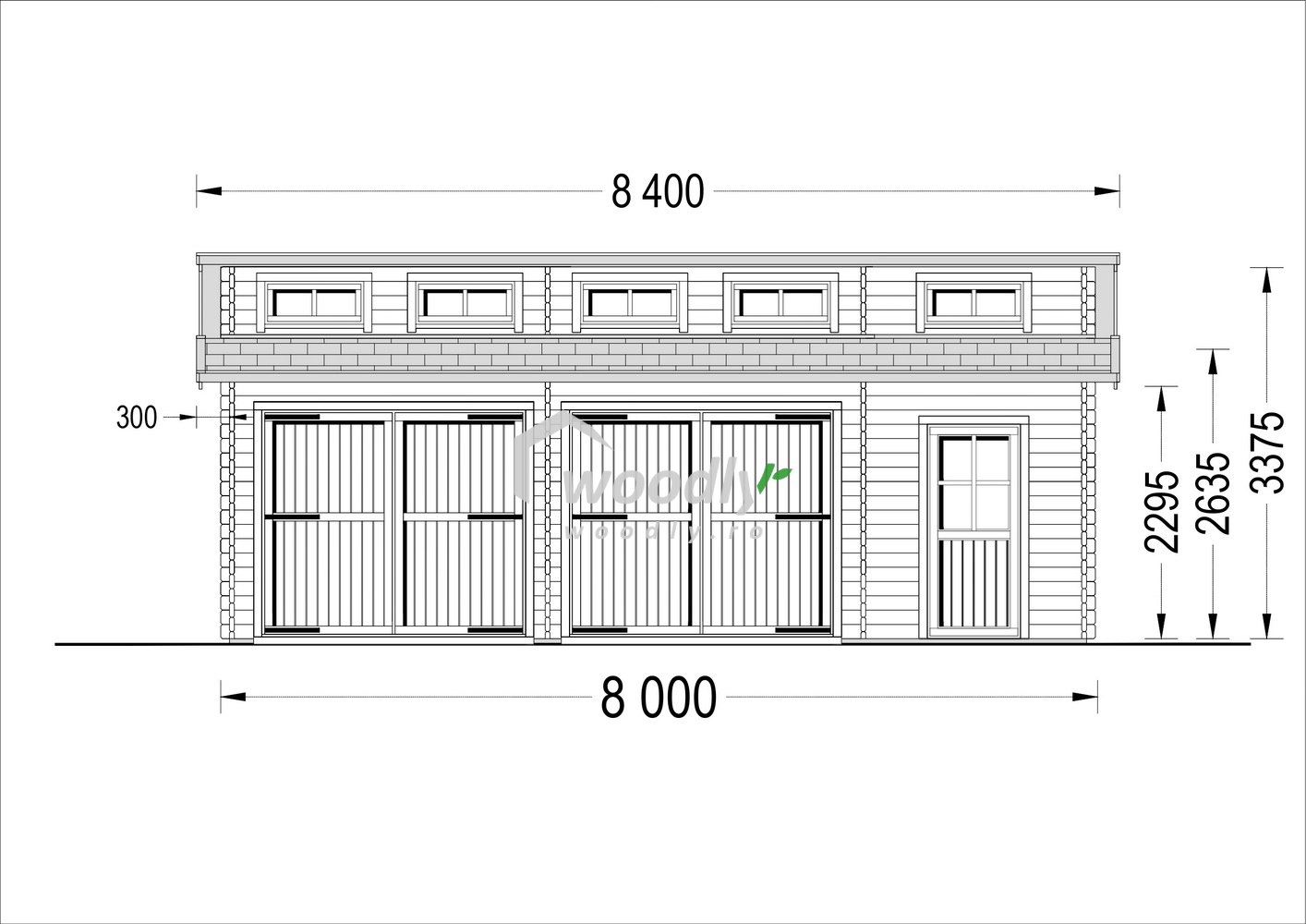 Proiect Garaj din lemn dublu cu magazie, 8x6m, 48mp, perete de 44mm, TWIN