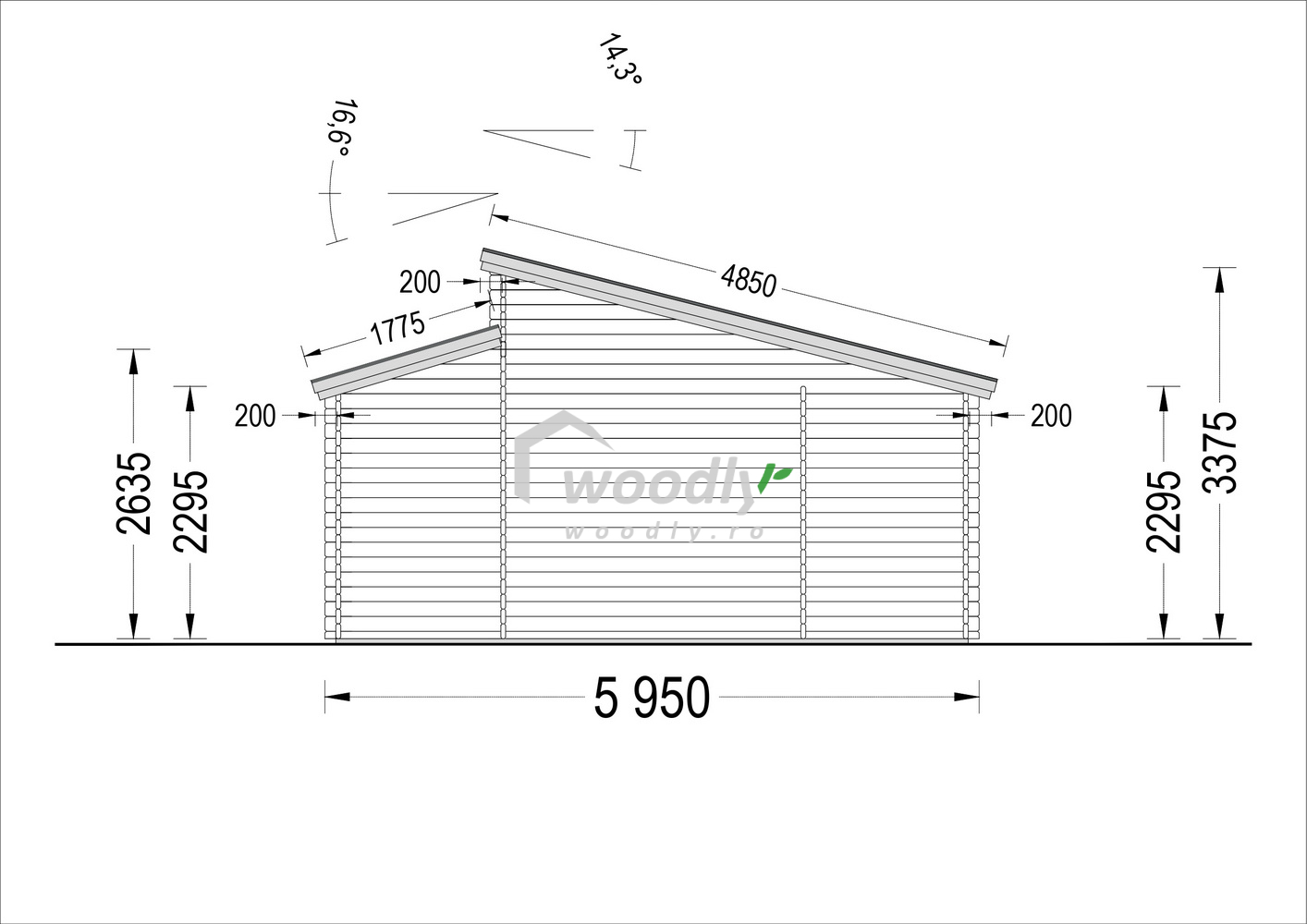 Proiect Garaj din lemn dublu cu magazie, 8x6m, 48mp, perete de 44mm, TWIN