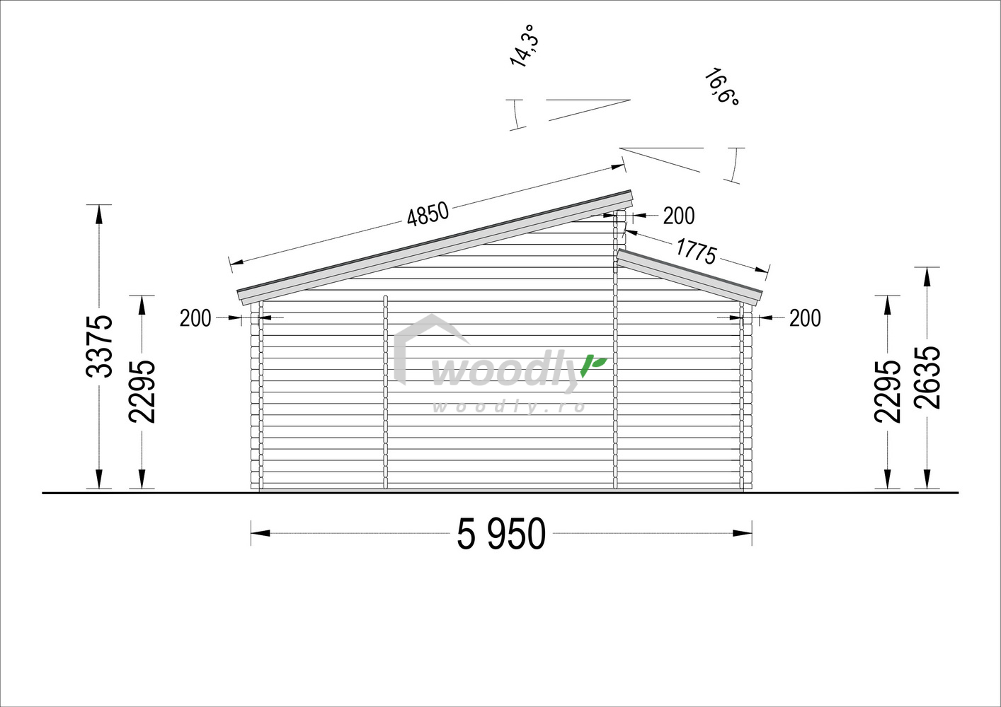 Proiect Garaj din lemn dublu cu magazie, 8x6m, 48mp, perete de 44mm, TWIN