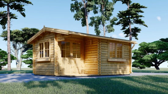 Căsuță de grădină din lemn, 20mp, o camera, verandă, 5x4m, perete unic 44mm, OSLO